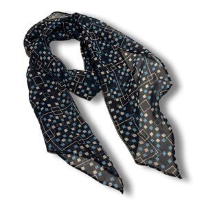 Women’s Geometric Print Silk Like Narrow Multi Use Scarf • Head •Bag Wrap •Neck